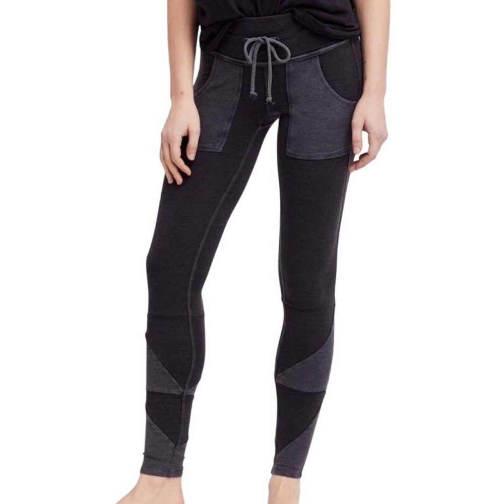 Free People Movement Black Acid Wash Colorblock Sweatpants Leggings SMALL